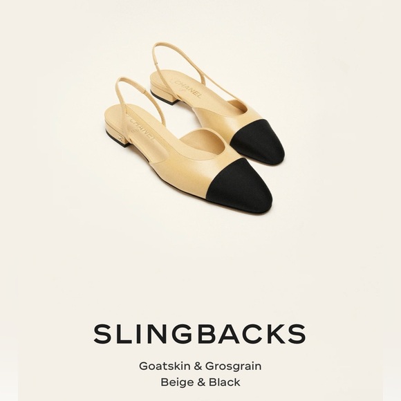 CHANEL Shoes - CHANEL Beige and Black Slingback Flats